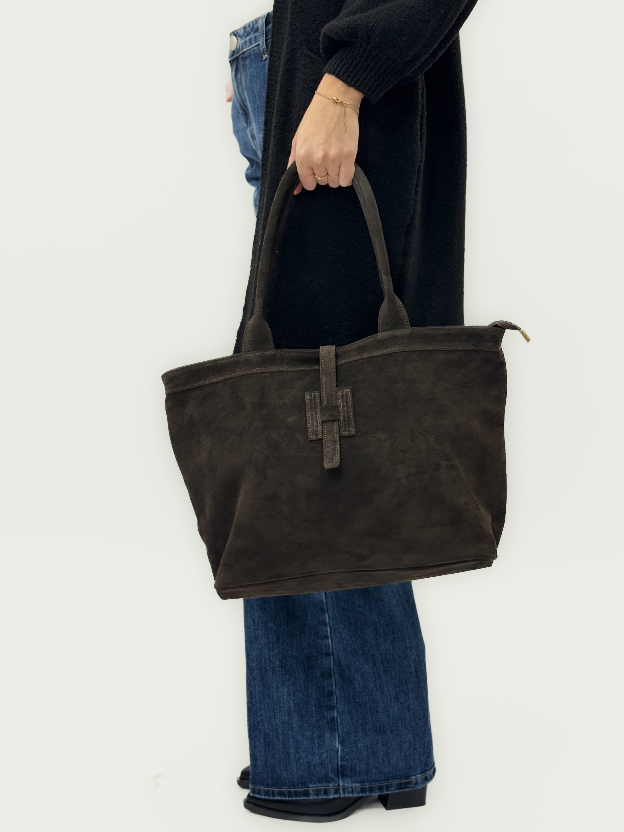 Borsa shopper in vera pelle scamosciata - Made in Italy