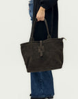 Borsa shopper in vera pelle scamosciata - Made in Italy