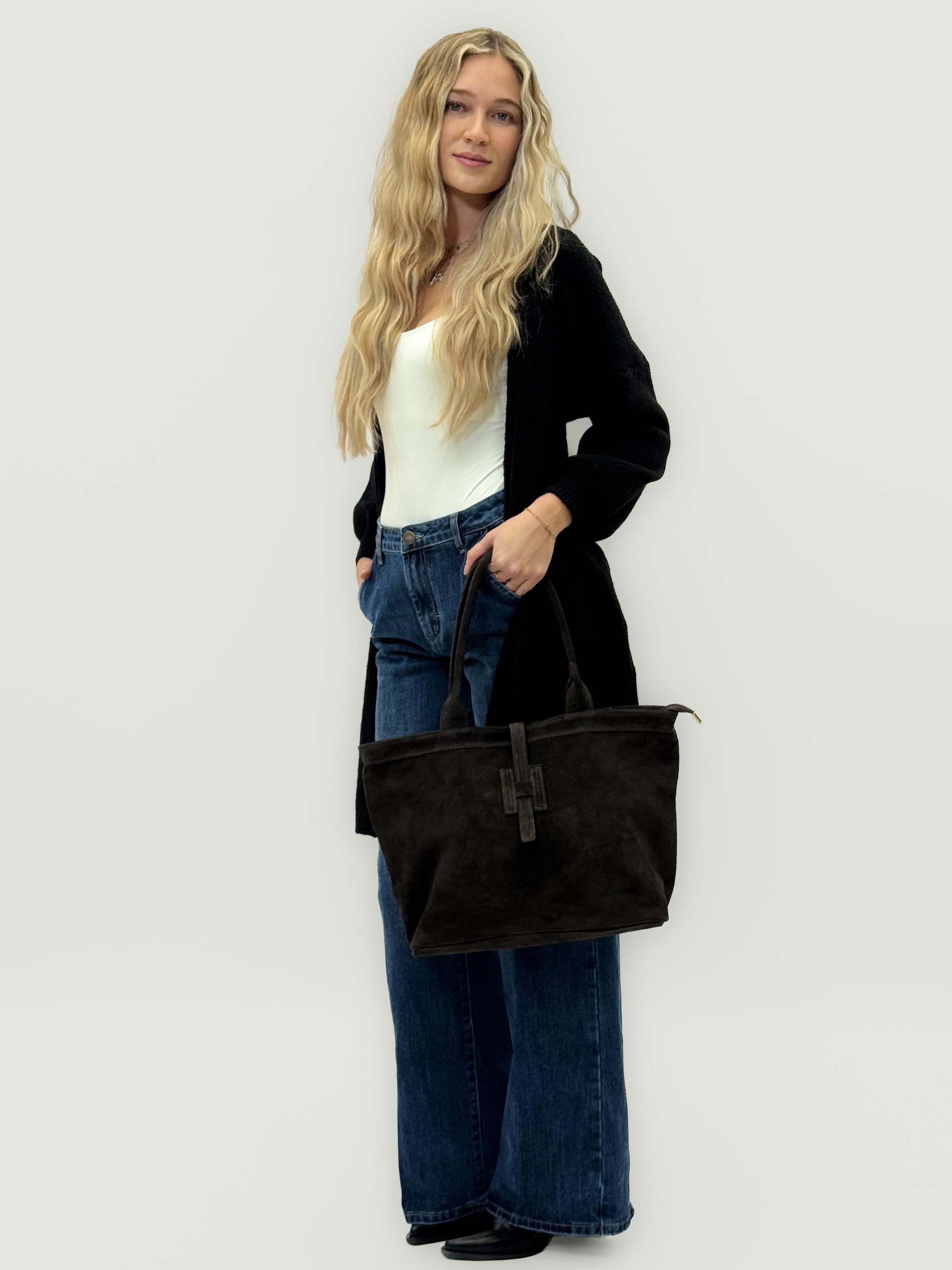 Borsa shopper in vera pelle scamosciata - Made in Italy