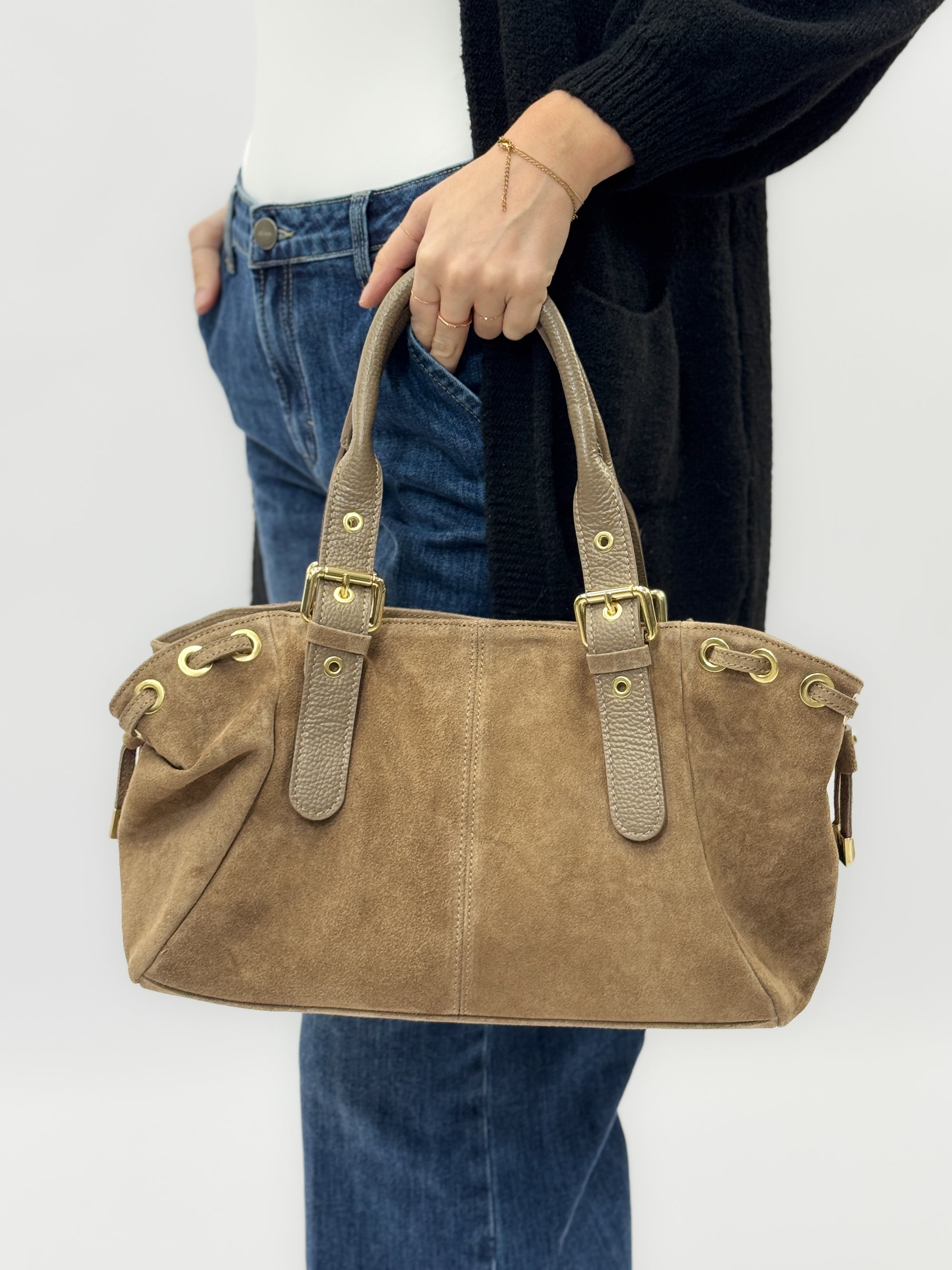 Borsa artigianale in vera pelle scamosciata – Made in Italy
