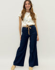 Pantaloni palazzo in denim leggero con cintura