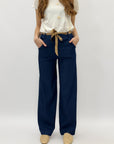 Pantaloni palazzo in denim leggero con cintura