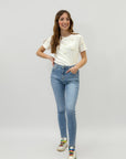 Pantaloni jeans super skinny vita alta