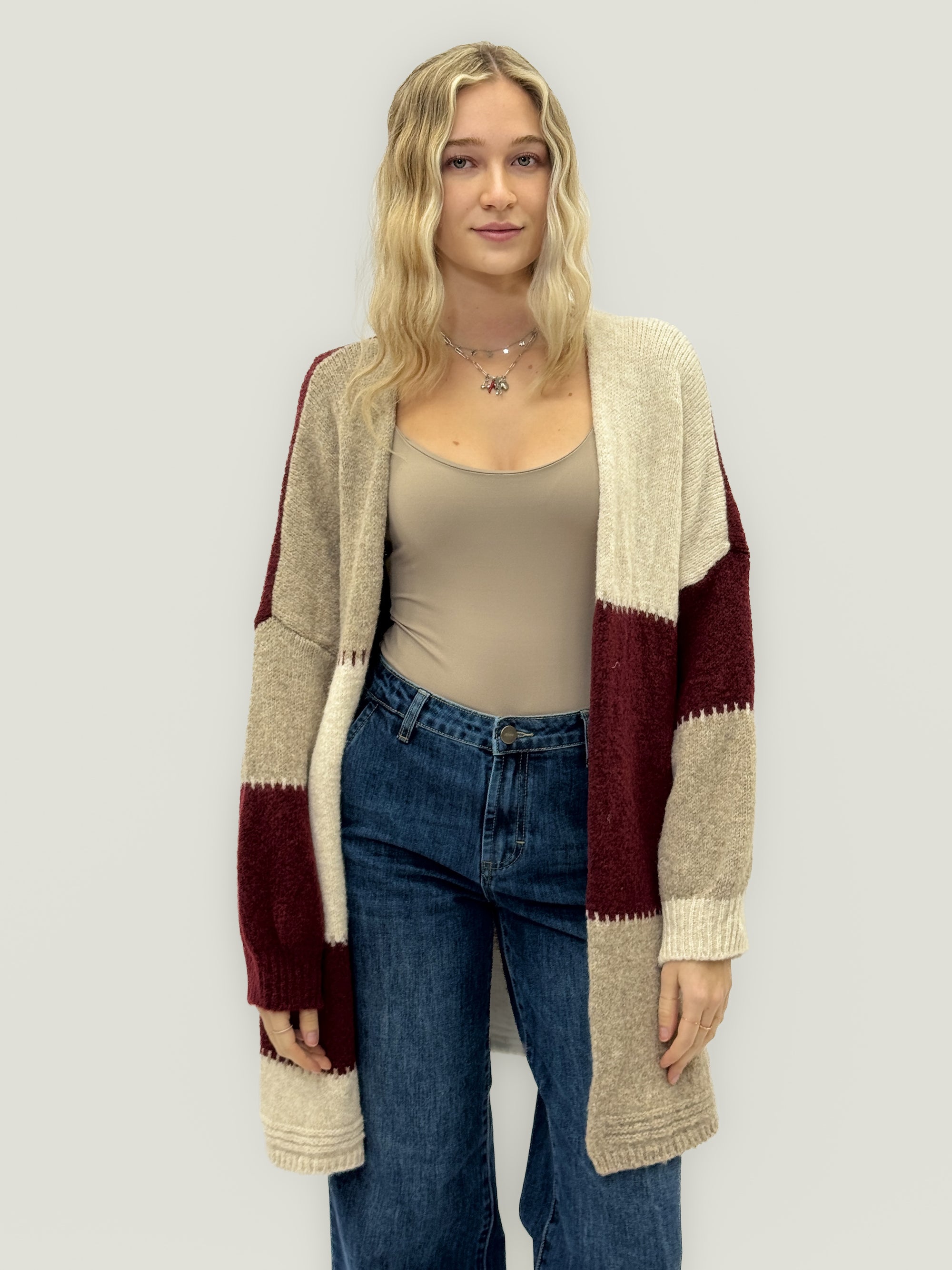 Cardigan “Marta” a blocchi di colore – Morbido misto lana