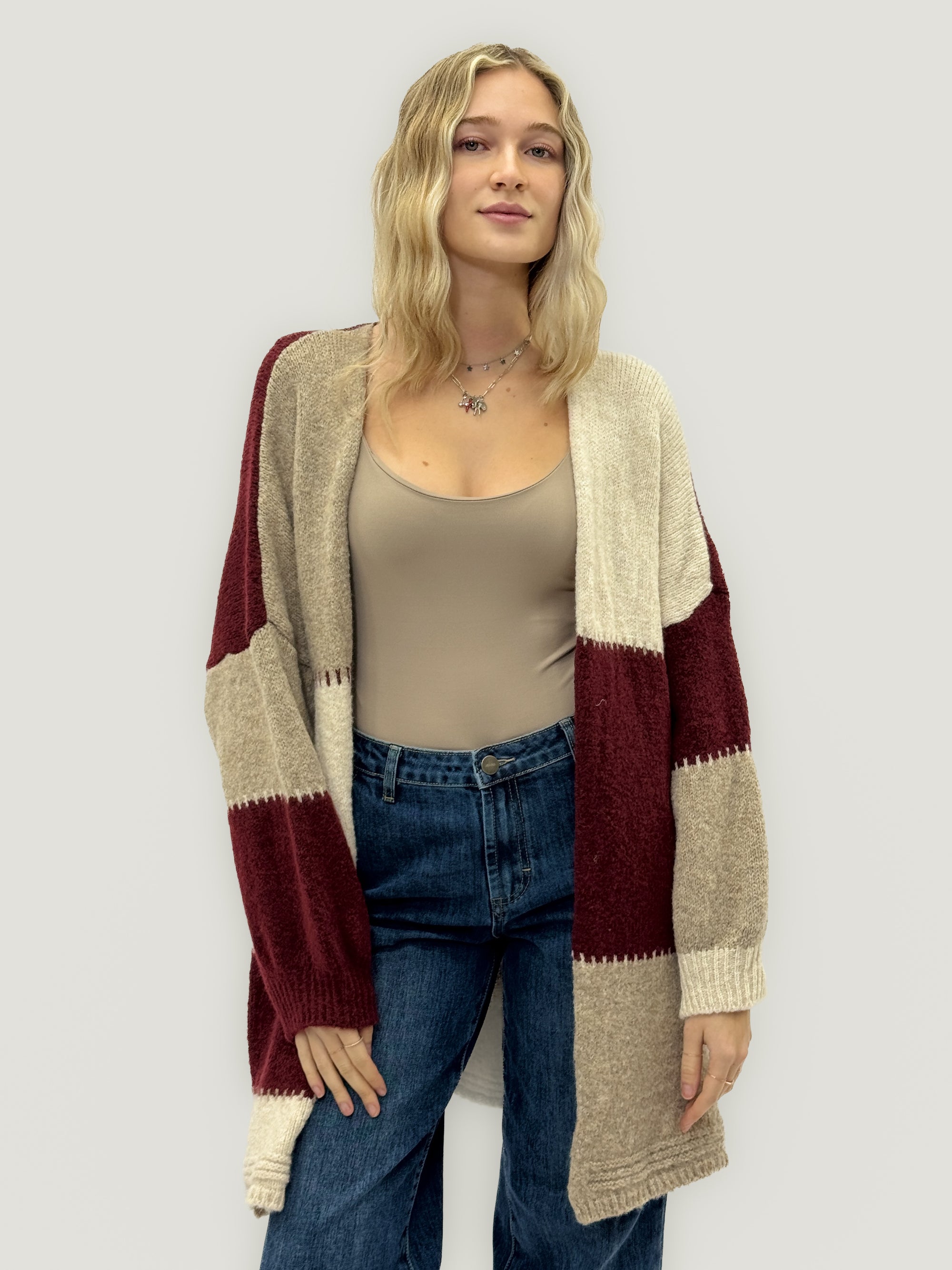 Cardigan “Marta” a blocchi di colore – Morbido misto lana