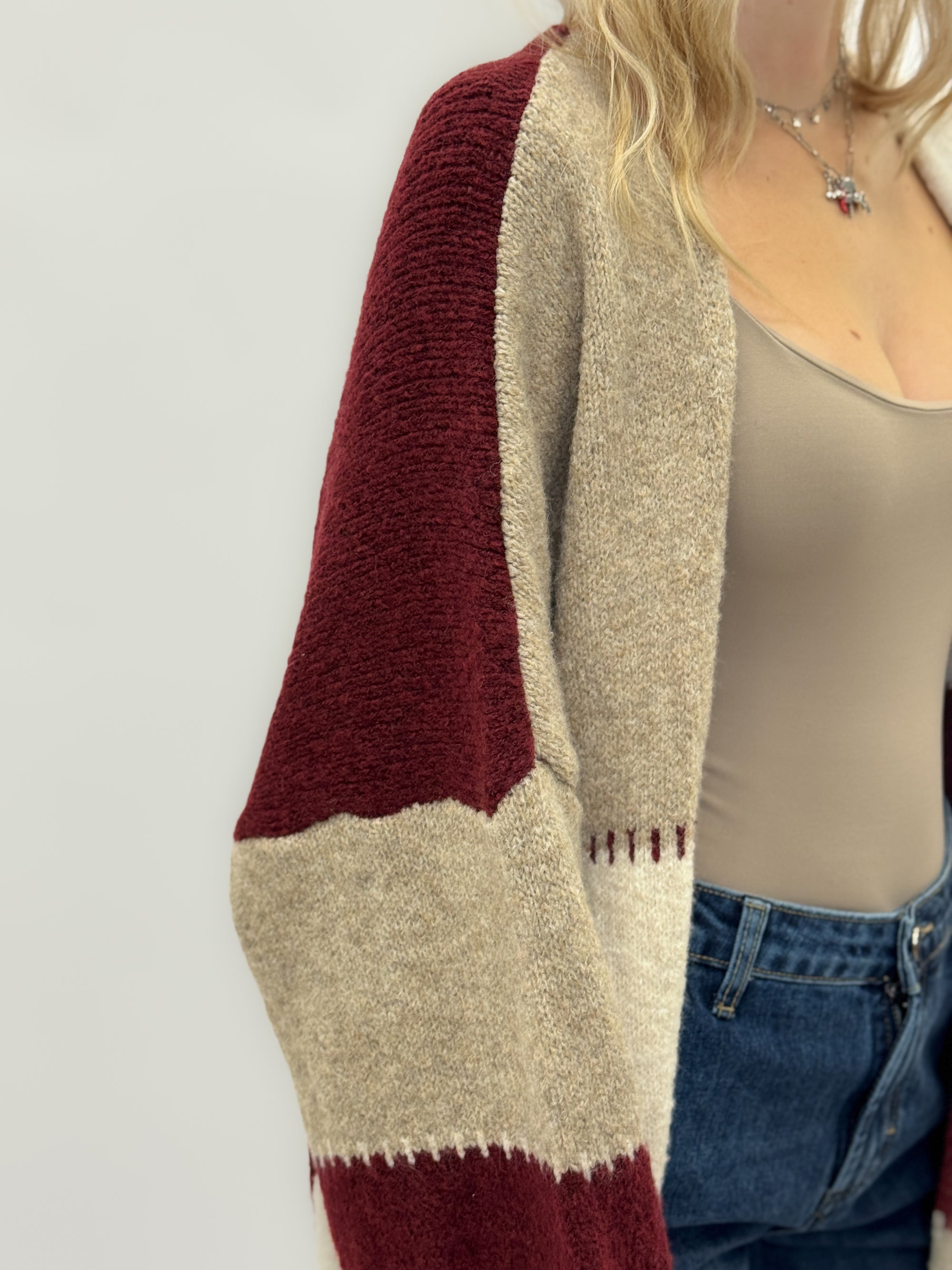 Cardigan “Marta” a blocchi di colore – Morbido misto lana