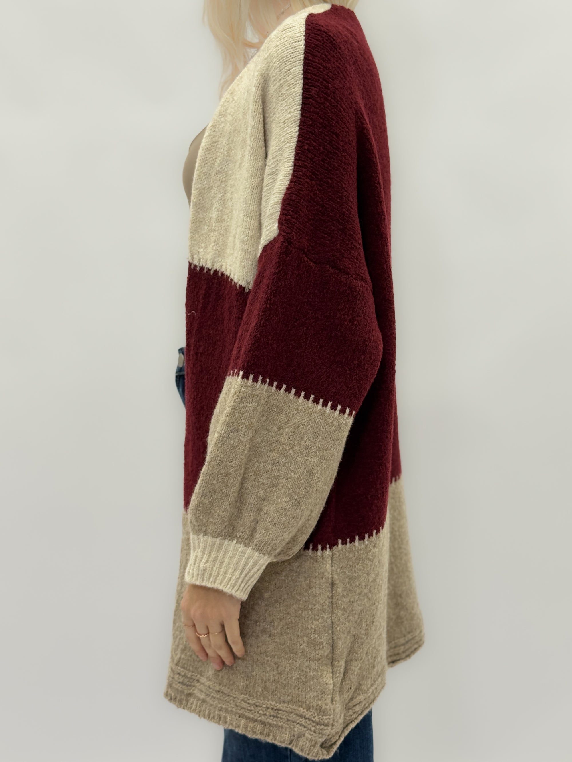 Cardigan “Marta” a blocchi di colore – Morbido misto lana