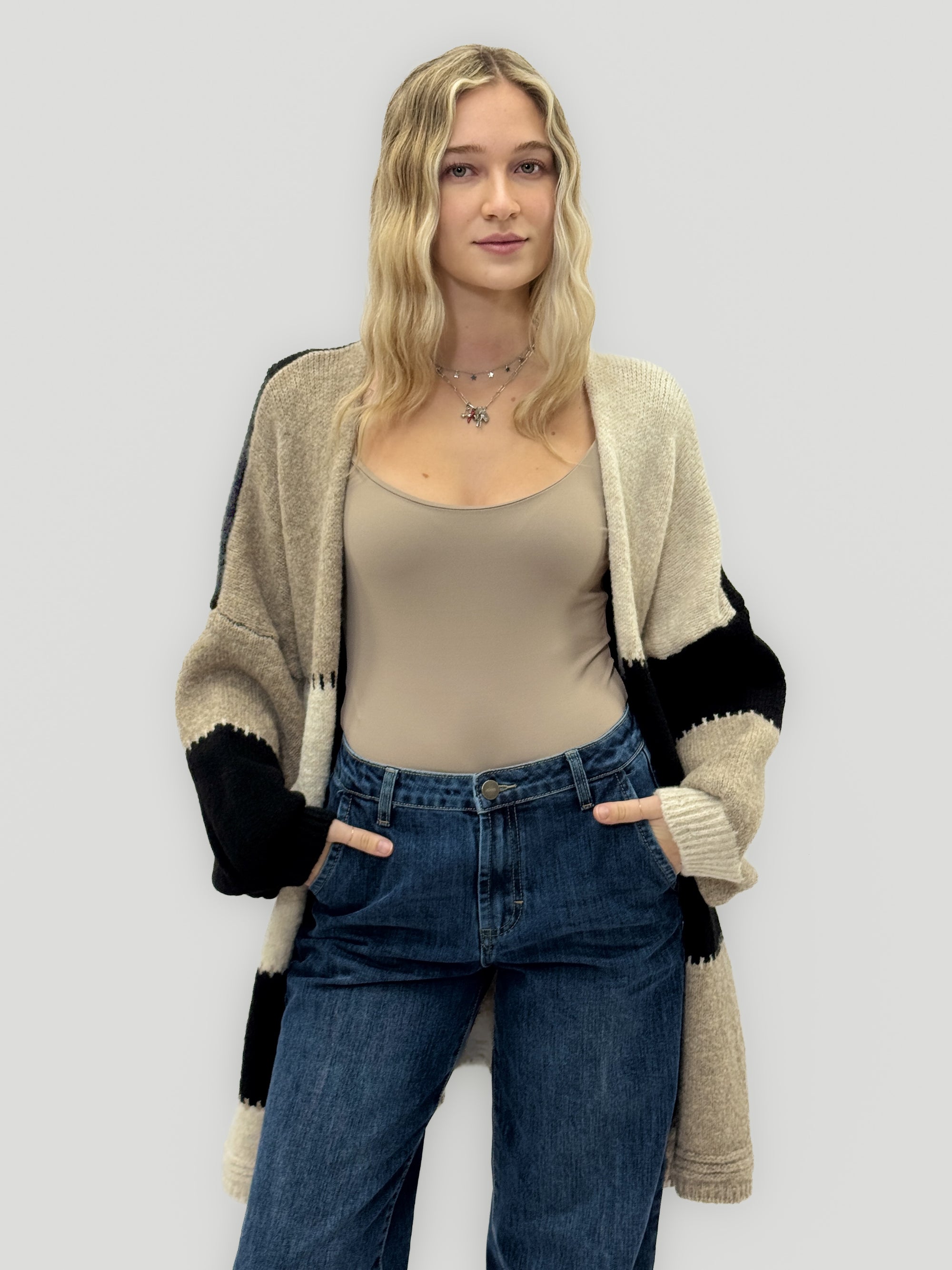 Cardigan “Marta” a blocchi di colore – Morbido misto lana