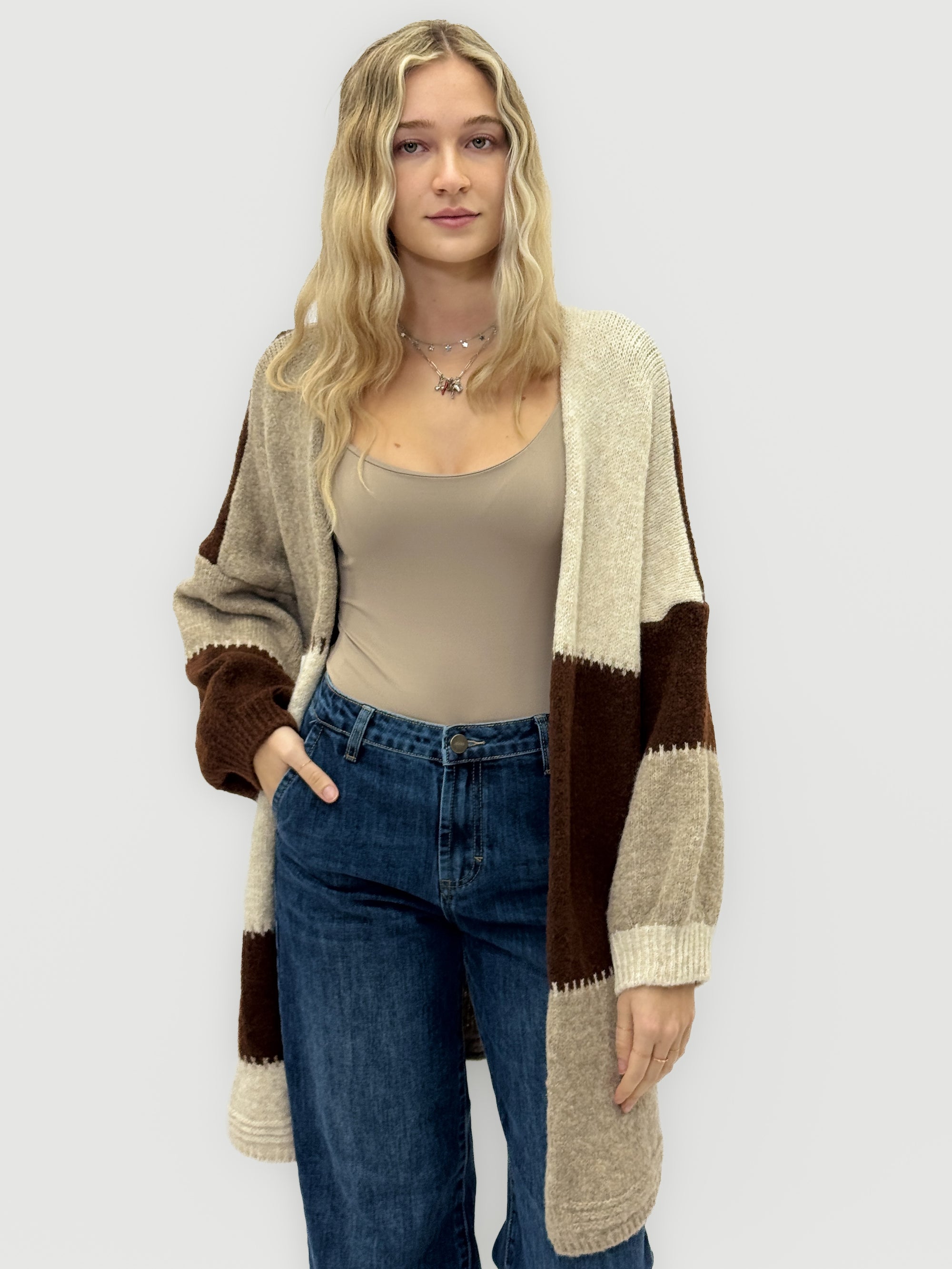 Cardigan “Marta” a blocchi di colore – Morbido misto lana