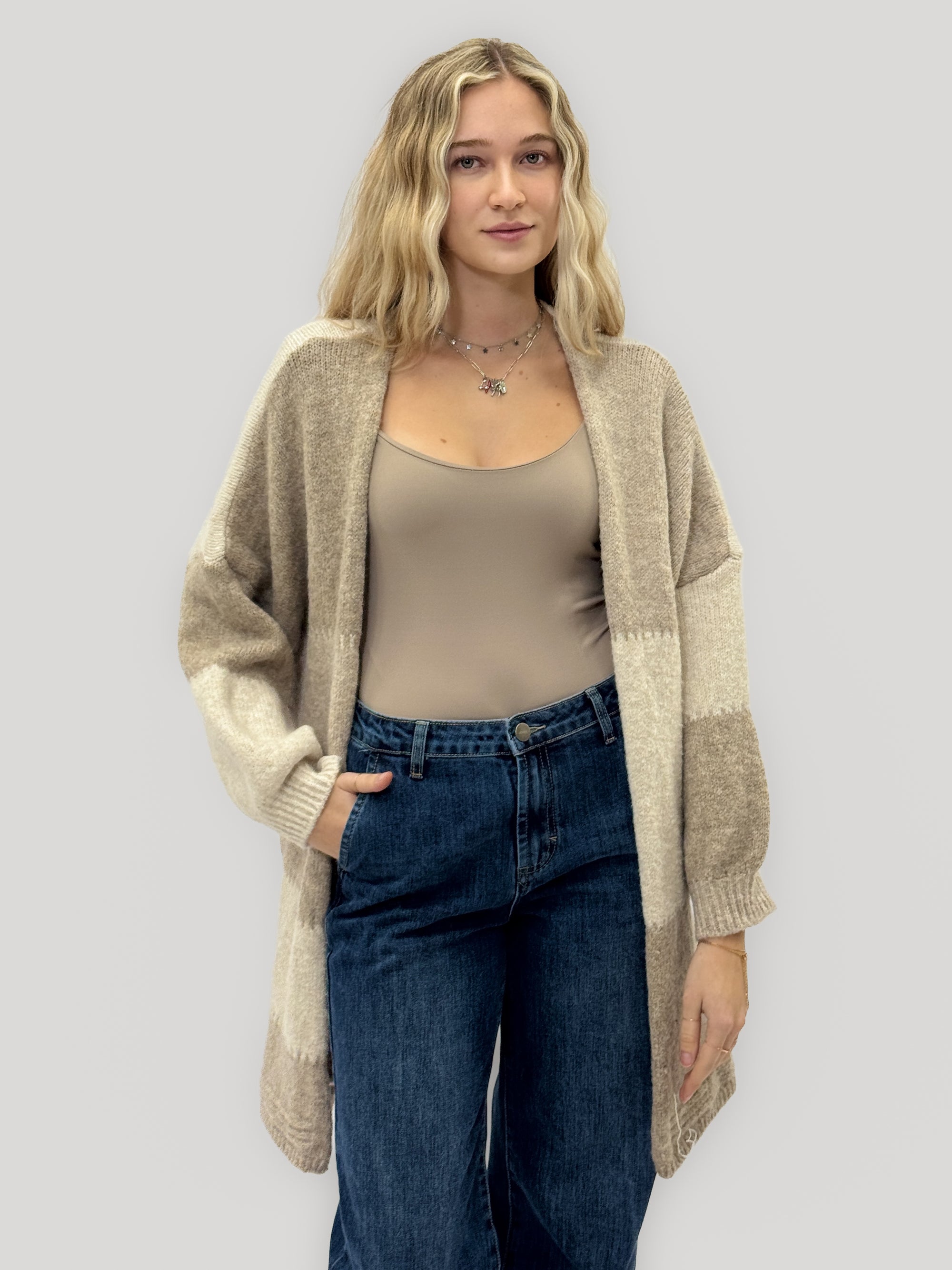 Cardigan “Marta” a blocchi di colore – Morbido misto lana