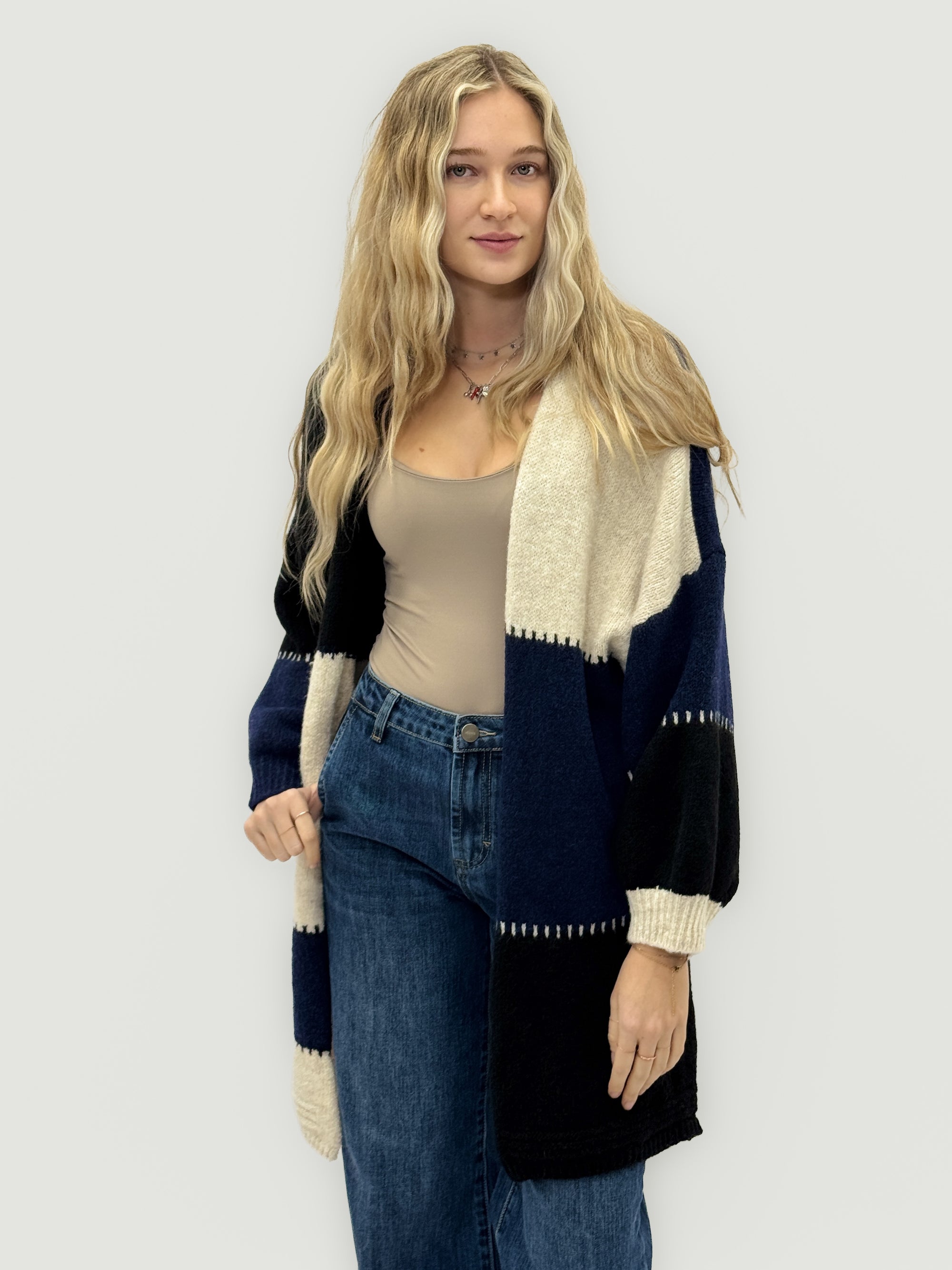 Cardigan “Marta” a blocchi di colore – Morbido misto lana