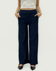 Pantaloni wide leg in denim con cuciture frontali