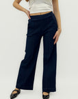 Pantaloni wide leg in denim con cuciture frontali