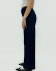Pantaloni wide leg in denim con cuciture frontali