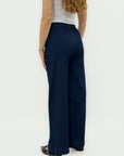 Pantaloni wide leg in denim con cuciture frontali