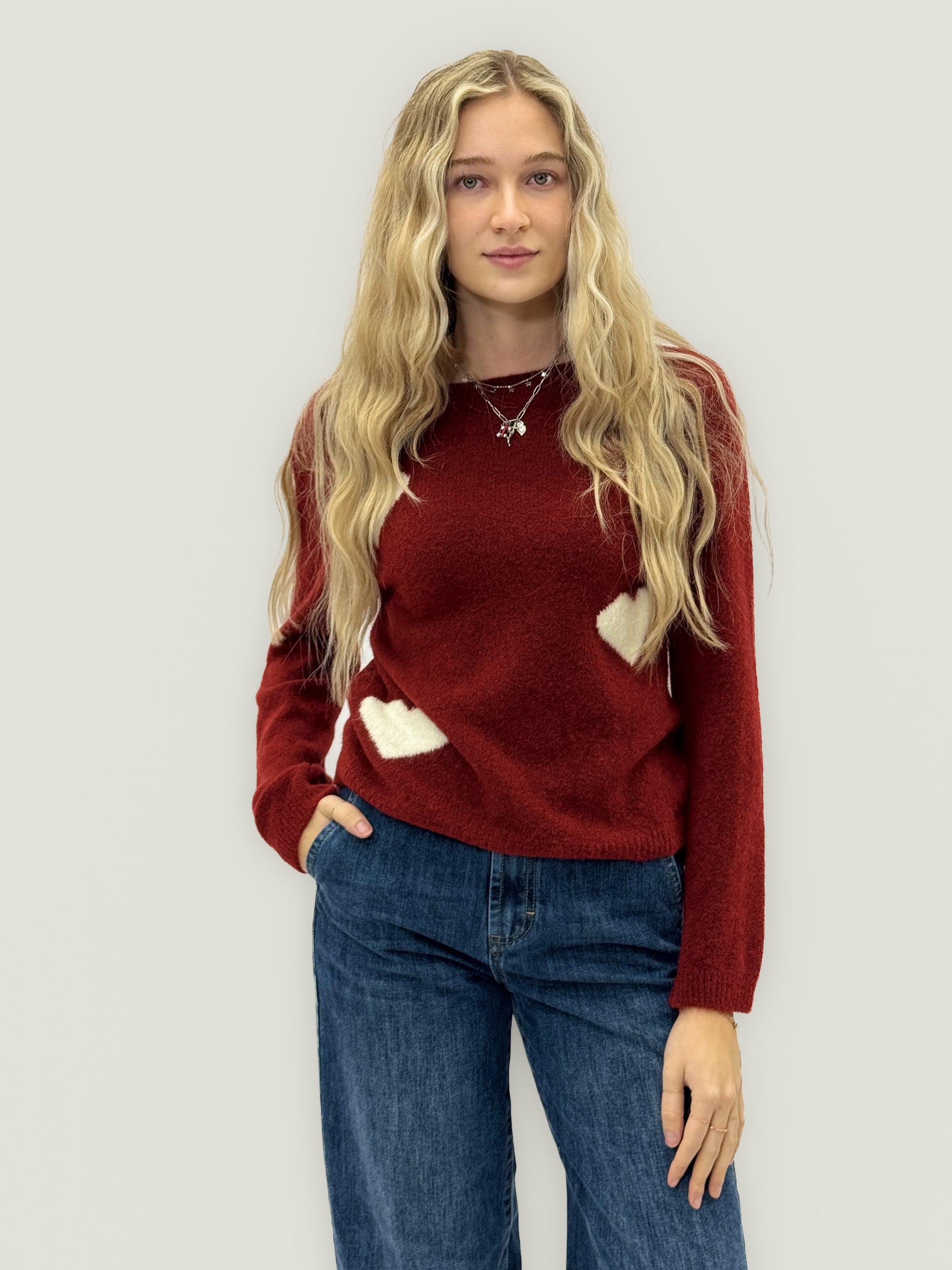Maglia calda con cuori a contrasto