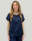 Blusa satin effetto seta manica corta