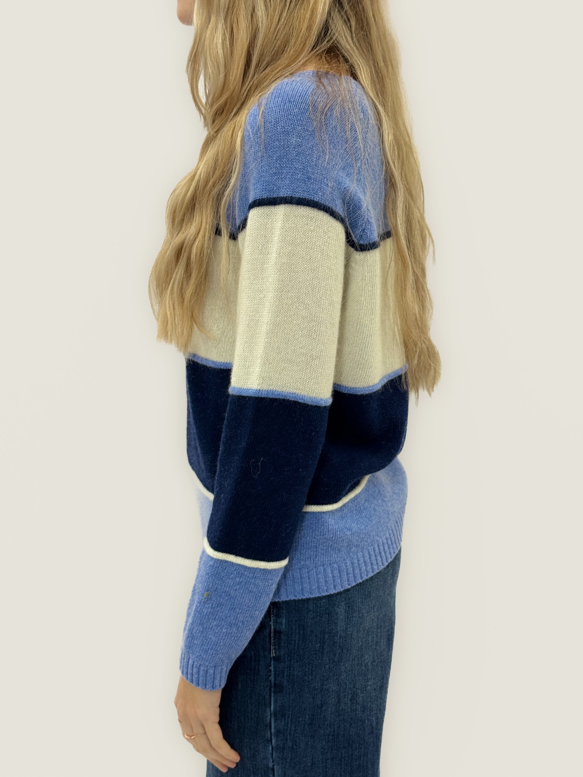 Maglione a righe in misto lana e cashmere – Colori naturali o blu