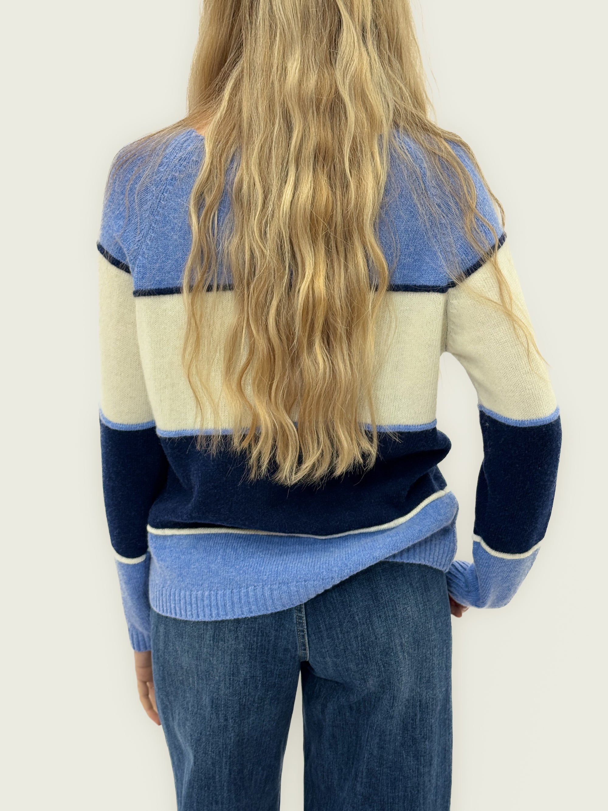 Maglione a righe in misto lana e cashmere – Colori naturali o blu