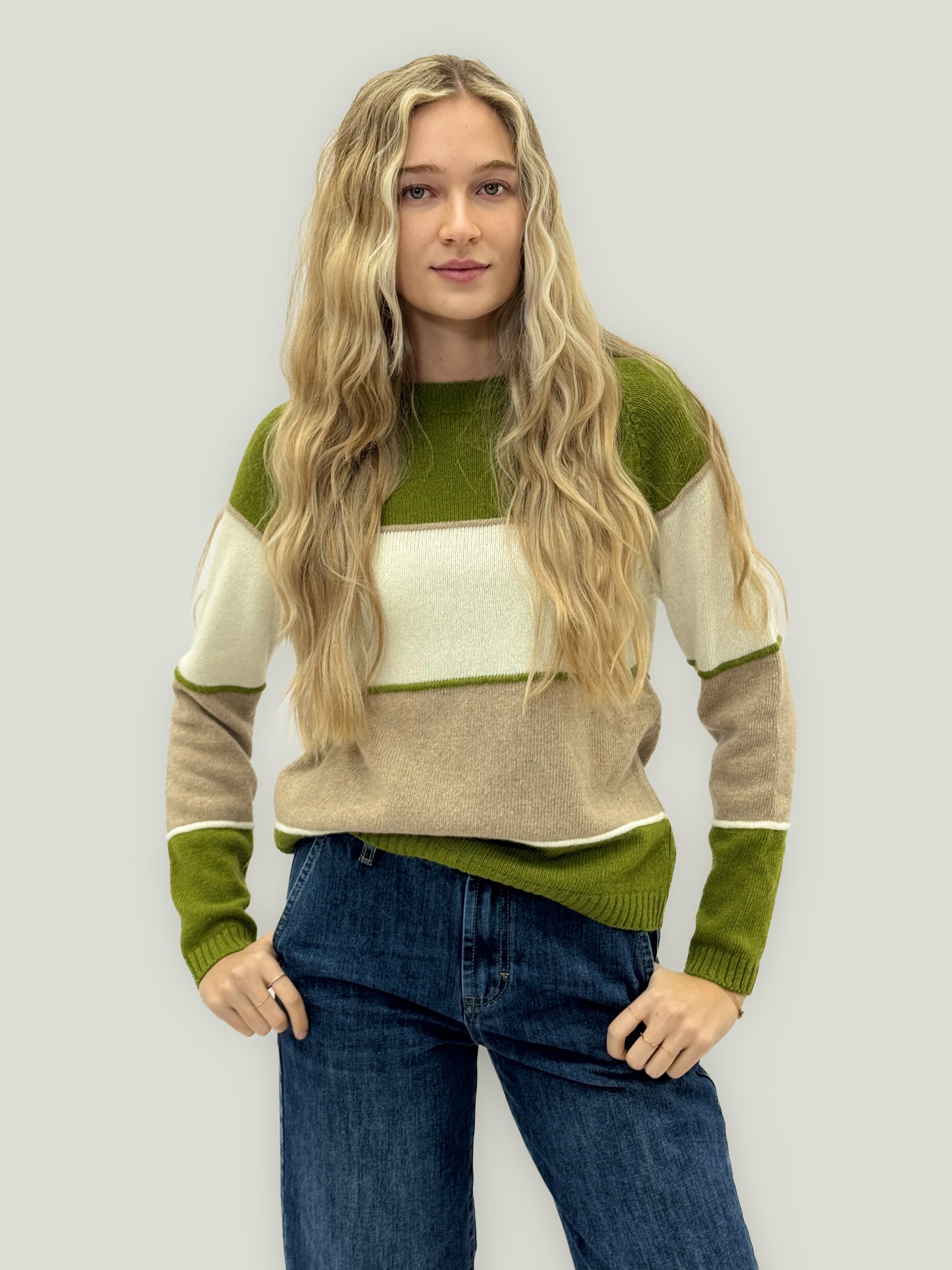 Maglione a righe in misto lana e cashmere – Colori naturali o blu