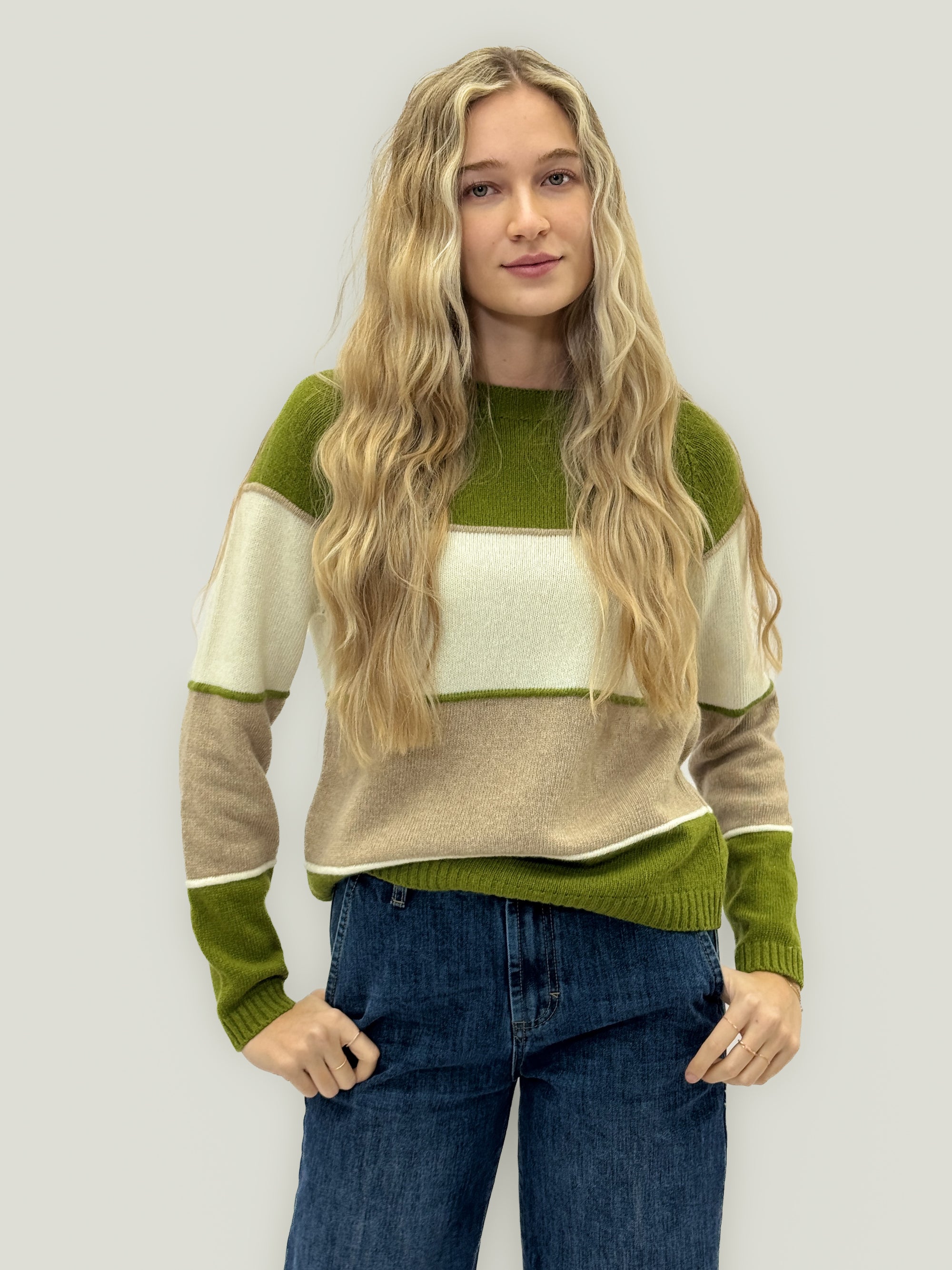 Maglione a righe in misto lana e cashmere – Colori naturali o blu