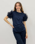 T-shirt con maniche tulle