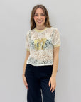 T-shirt in pizzo crop con scritta