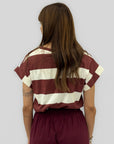 T-shirt Donna a Righe con Manica Corta Risvoltata