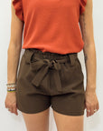 Pantaloncini Donna a Vita Alta con Fiocco Frontale