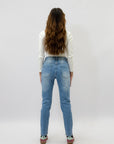 Pantaloni jeans mom fit dritti con strass