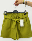 Pantaloncini Donna a Vita Alta con Fiocco Frontale