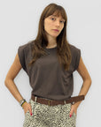 T-shirt Donna in Cotone con Borchie Decorative