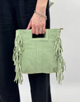 Borsa vera pelle scamosciata con frange