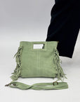 Borsa vera pelle scamosciata con frange