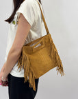 Borsa vera pelle scamosciata con frange