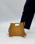 Borsa vera pelle scamosciata con frange