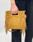 Borsa vera pelle scamosciata con frange