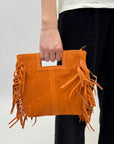 Borsa vera pelle scamosciata con frange