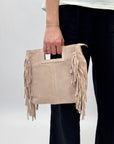 Borsa vera pelle scamosciata con frange