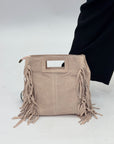 Borsa vera pelle scamosciata con frange
