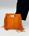 Borsa vera pelle scamosciata con frange
