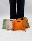 Borsa vera pelle scamosciata con frange