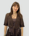 Cardigan Traforato con Manica Corta e Nodo Frontale