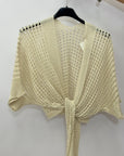 Cardigan Traforato con Manica Corta e Nodo Frontale