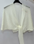 Cardigan Traforato con Manica Corta e Nodo Frontale