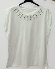 T-shirt Donna in Cotone con Borchie Decorative