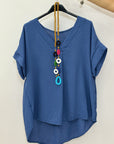 Blusa con Scollo a V e Manica Corta con Risvolto