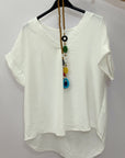 Blusa con Scollo a V e Manica Corta con Risvolto