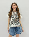 Maglia in pizzo sangallo con stampa