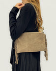 Borsa a spalla in vera pelle scamosciata con frange – Made in Italy